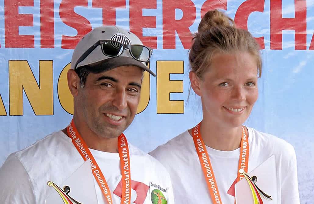 Toufik und Anna bei der Siegerehrung der DM Doublette Mixte 2018